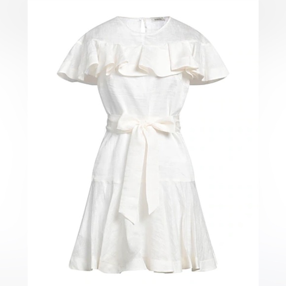 Sandro, Linen Majorque Ruffle Trim Mini Dress, Size 3/M, New With Tag - Picture 1 of 10